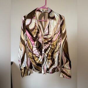 Cache Pink Brown Cream Blouse